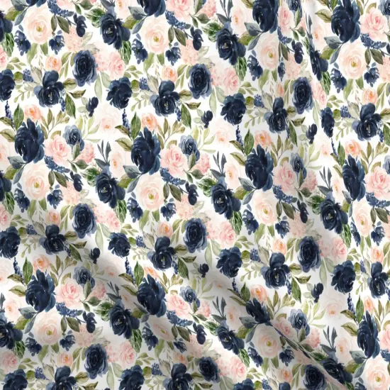 Various Fabrics by the Yard or Fat Quarter Beach Blossoms White Flowers Floral Rose Navy Spring Roses Blush Custom Printed Fabric by Spoonflower {5}