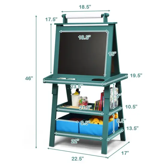 3 in 1 Double-Sided Storage Art Easel Green {5}