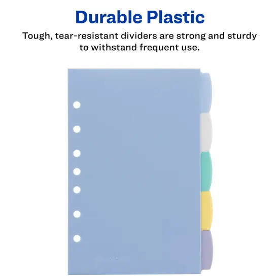 Avery Write & Erase Durable Plastic Mini Dividers for 3 Ring Binders and 7-Ring Binders, 5.5" x 8.5", 5-Tab Sets, Multicolor, 4 Sets (21982) {4}