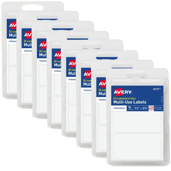 Avery Multi-Use Permanent Labels, 1.5" x 2.75", White, Non-Printable, 8 Packs, 608 Blank Labels Total (21924) {1}