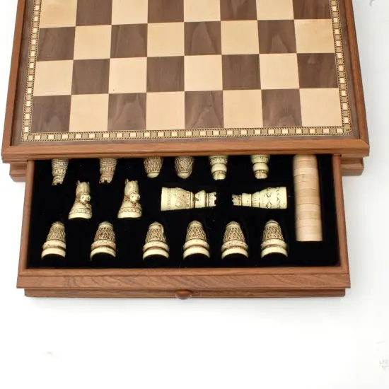 WE Games Medieval Chess & Checkers Game Set - Wood Board with Storage Drawers 15 in. {2}