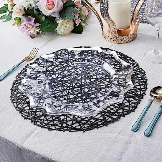 6 pcs 15" wide Round Vinyl String Placemats Champagne {4}