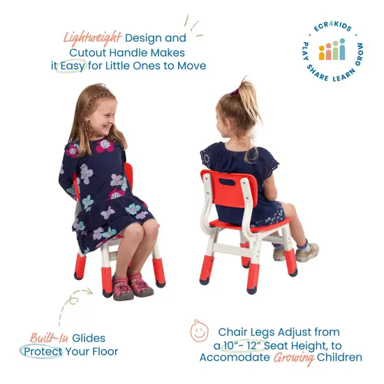 Adjustable Height Plastic Classroom Chairs, 2-Pack Red {3}