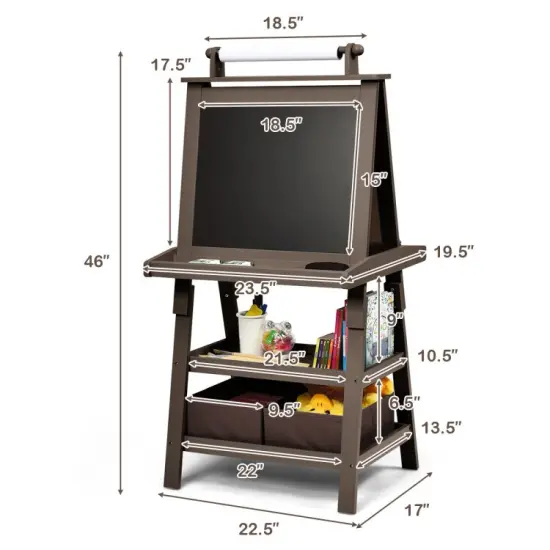 3 in 1 Double-Sided Storage Art Easel Coffee {5}
