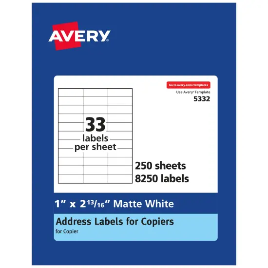 Avery Address Labels for Copiers, 1" x 2-13/16", 8,250 White Labels (5332) {1}