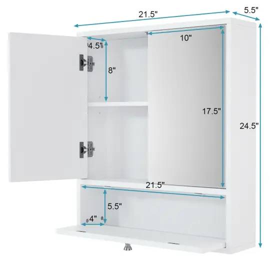 Double Door Wall-Mounted Bathroom Mirrored Medicine Cabinet-White {2}