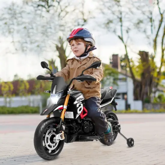 12V Kids Ride-On Motorcycle with Music Device and USB Port Perfect as Birthday or Christmas Gift Black {3}