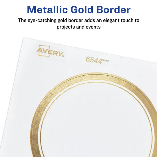 Avery Matte White Labels with Metallic Gold Borders, 3" Round Labels, 60 Total, Laser/Inkjet Printable Labels (6544) {3}