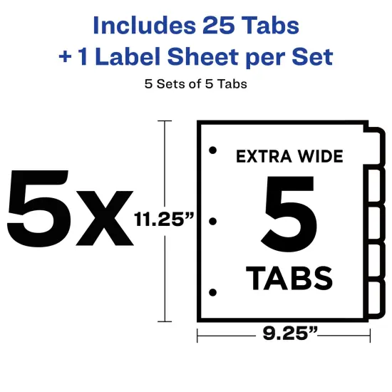 Avery 5 Tab Extra-Wide Dividers for 3 Ring Binder, Perfect for Use with Sheet Protectors, Easy Print & Apply Clear Label Strip, Index Maker Customizable White Tabs, 5 Sets (11440) {3}