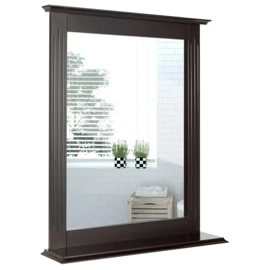 Space Saving Wall-Mounted Bathroom Vanity Mirror with Bottom Shelf Suitable for Any Room Gray {9}