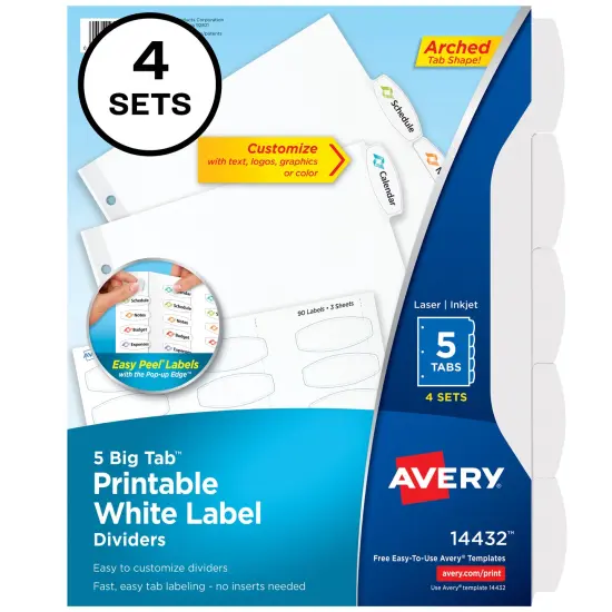 Avery Big Tab Printable Label Dividers, Easy Peel Labels, 5 Tabs, 4 Sets (14432) {1}