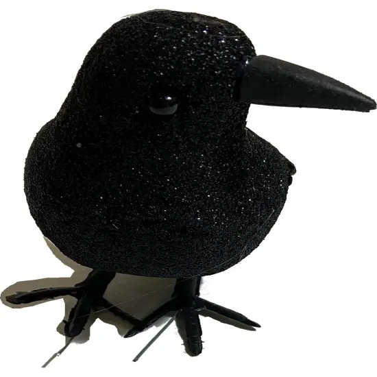 Black Glitter Side Facing Crow Decoration {1}
