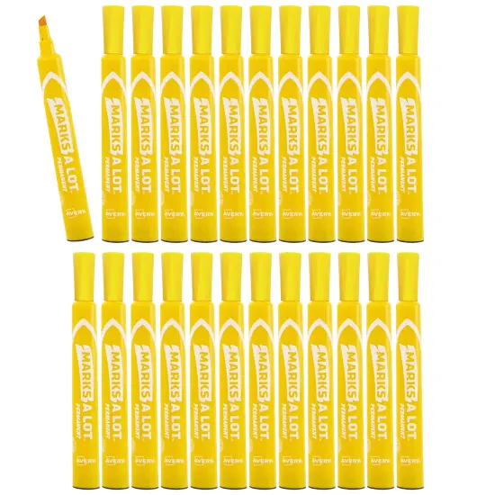 Avery Marks A Lot Permanent Markers, Chisel Tip, Large Desk-Style Size, 12 per Pack, 2 Packs, 24 Yellow Markers Total (50215) {1}