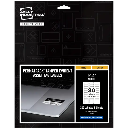 Avery PermaTrack Tamper-Evident Asset Tag Labels, 3/4" x 2", 240 Asset Tags (60530) {1}