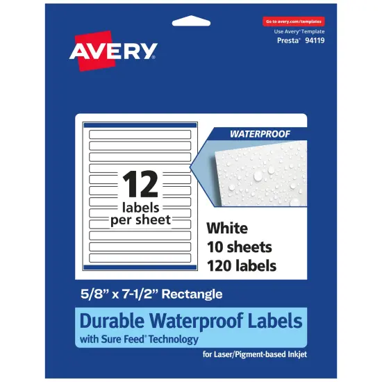 Avery Durable Waterproof Rectangle Labels with Sure Feed, 5/8" x 7-1/2" {7}