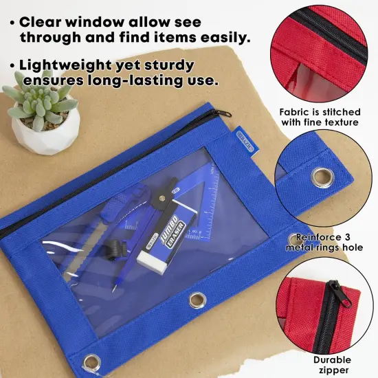 3-Ring Pencil Pouch with Clear Window, Assorted, Pack of 12 {3}