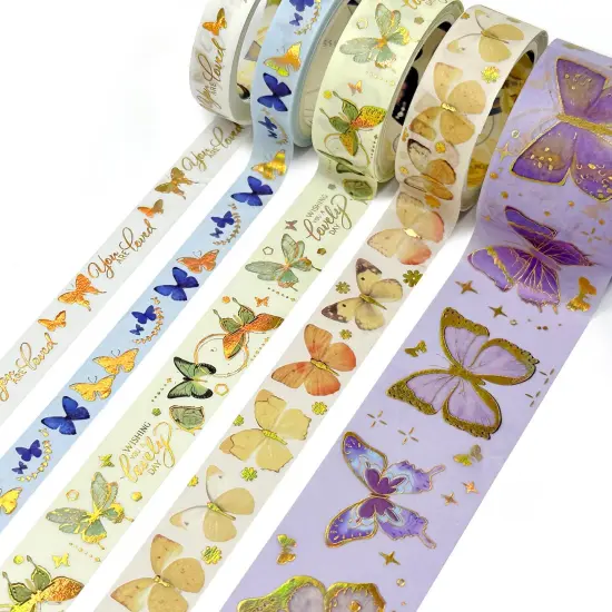 Wrapables Decorative Gold Foil Washi Tape Box Set for Arts & Crafts, Scrapbooking, Stationery, Diary (10 Rolls) Butterflies {4}