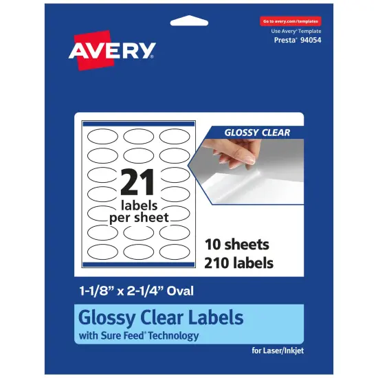 Avery Glossy Clear Oval Labels with Sure Feed, 1-1/8" x 2-1/4" {7}