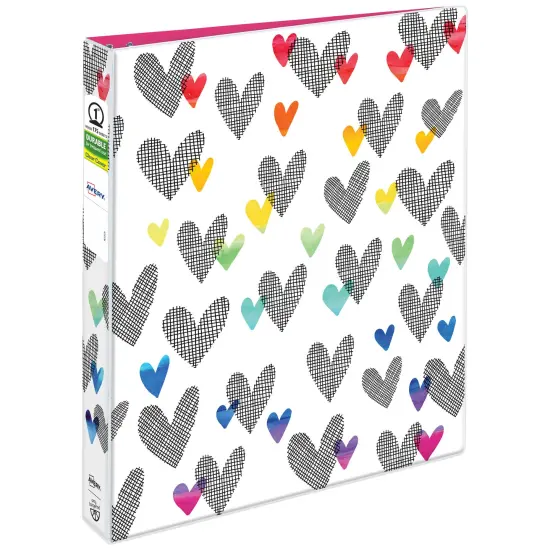 Avery + Amy Tangerine Designer Collection Binder, 1" Round Rings, 175-Sheet Capacity, Hatchmark Hearts (28320) {1}