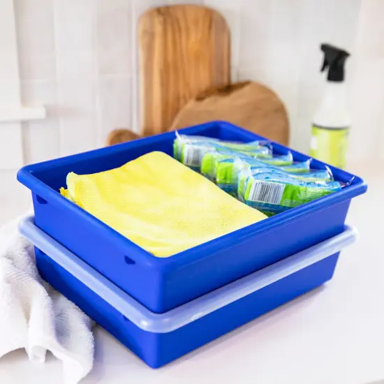 Letter Size Tray with Lid, Storage Bin, 10-Piece Blue {6}