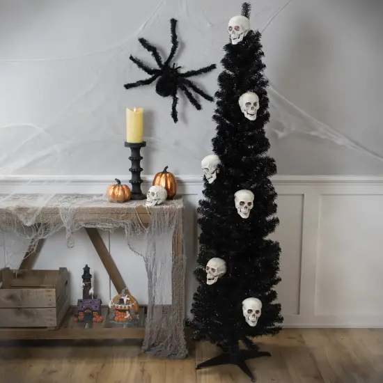 Northlight 6' Charcoal Brown Iridescent Slim Artificial Tinsel Halloween Tree, Unlit {3}