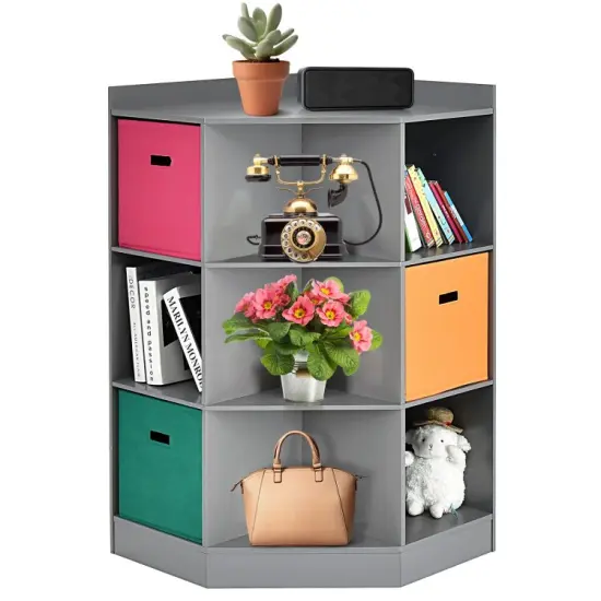 3-Tier Kids Storage Shelf Corner Cabinet with 3 Baskets Grey {9}