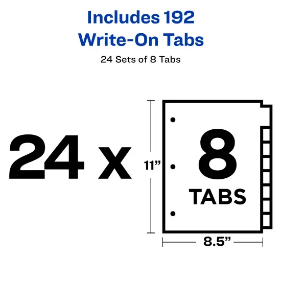 Avery Plain Tab Write & Erase Dividers, 8-Tab, White, 24 Sets (11507) {4}