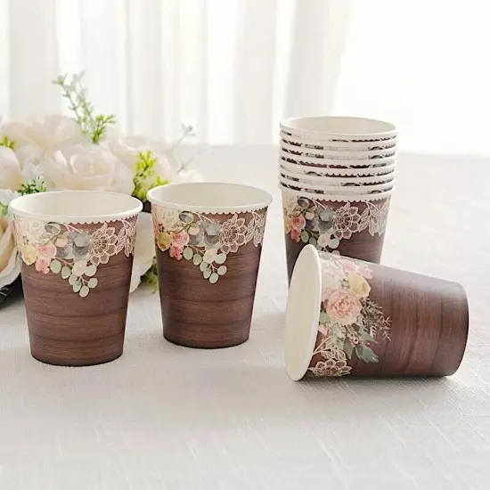 24 Brown Rustic Wood Print Paper Cups {3}
