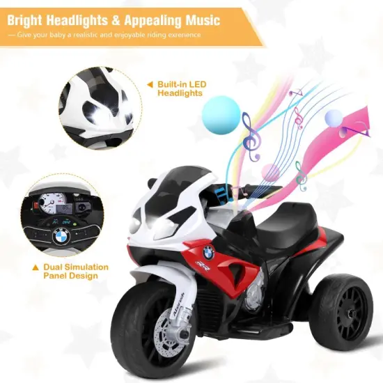 6V Kids 3 Wheels Riding Electric Motorcycle with Music and Headlights Perfect for Birthday or Christmas Red {6}