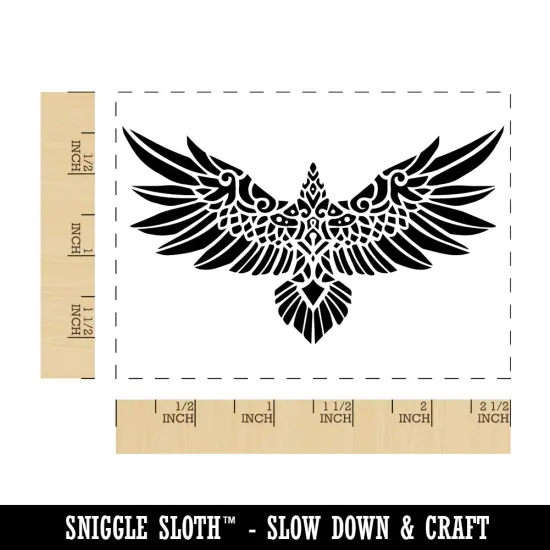 Norse Tribal Raven Crow Bird with Spread Wings Rectangle Rubber Stamp for Stamping Crafting {1}