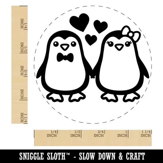 Penguin Couple in Love Anniversary Rubber Stamp for Stamping Crafting Planners {1}
