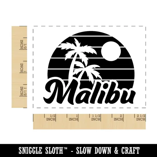 Malibu Destination Tropical Sunset with Palm Trees Rectangle Rubber Stamp for Stamping Crafting {1}