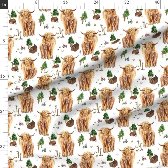 Various Fabrics by the Yard or Fat Quarter Highland Cow Scottish Shaggy Calf Farm Scotland Barnyard Animal Barn Custom Printed Fabric by Spoonflower {1}