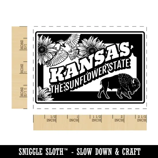 Kansas Sunflower Meadowlark Bison United States Rectangle Rubber Stamp for Stamping Crafting {1}