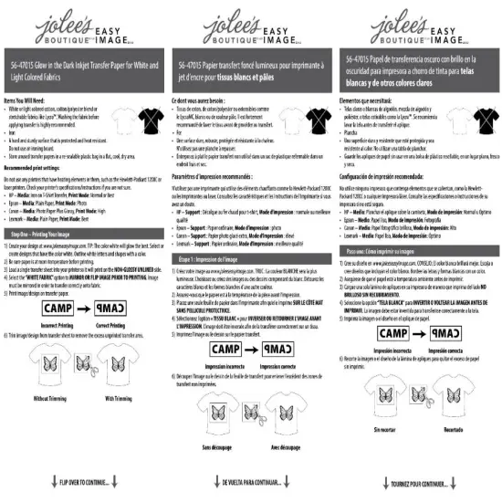 Jolee's Easy Image Transfer 8.5"x11" 3 Sh/Pkg Glow In The Dark For Light 56-47015 Made in USA {3}