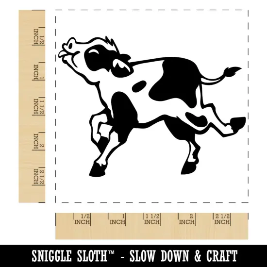 Happy Prancing Spotted Cow Calf Square Rubber Stamp for Stamping Crafting {1}