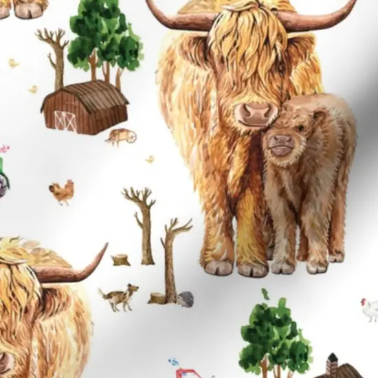 Various Fabrics by the Yard or Fat Quarter Highland Cow Scottish Shaggy Calf Farm Scotland Barnyard Animal Barn Custom Printed Fabric by Spoonflower {7}