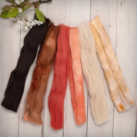 Multi Fiber Sampler - Super soft merino roving, hand dyed BFL wool & sparkling Firestar for felting, spinning, doll making Orange {1}