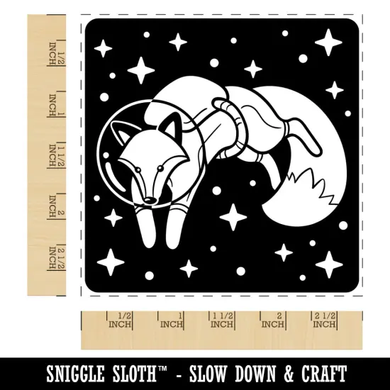 Fox Astronaut Floating in Space Square Rubber Stamp for Stamping Crafting {1}