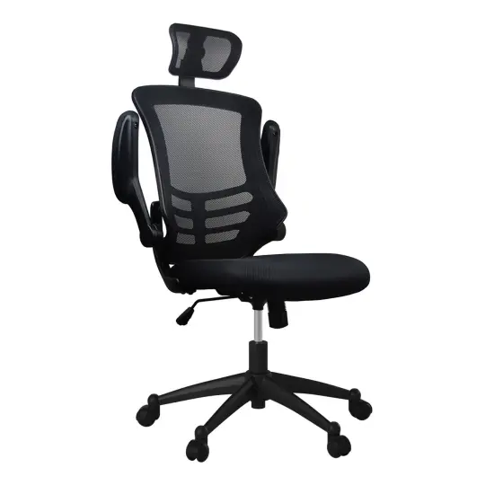Techni Office Solutions 3.75' Black Modern High-Back Mesh Executive Office Chair with Headrest and Flip-Up Arms {3}