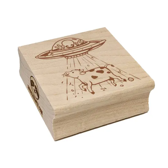 Alien UFO Abducting a Cow Square Rubber Stamp for Stamping Crafting {2}