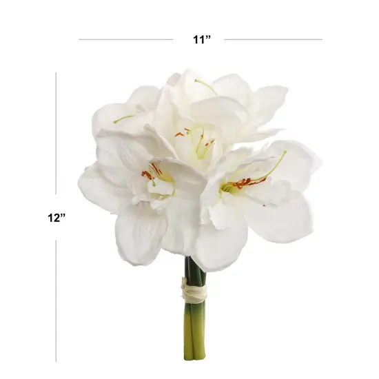 Set of 12 Exquisite 12" White Amaryllis Bundles - Artificial Indoor/Outdoor Floral Decor for Home, Office, and Special Events, Floral Home by Artificial Flowers {2}