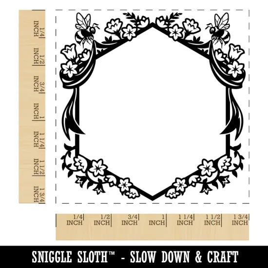 Cute Floral Bee Hexagon Frame with Flowers Square Rubber Stamp for Stamping Crafting {1}