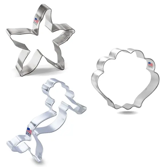 CookieCutter.Com Under The Sea Cookie Cutter 3 Pc Set – 3.5 in Seashell, 4 in Starfish, 4.5 in Mermaid {2}