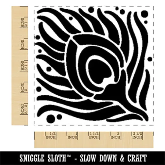 Artsy Peacock Feather Square Square Rubber Stamp for Stamping Crafting {1}