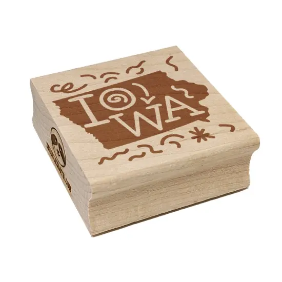 Iowa State with Text Swirls Square Rubber Stamp for Stamping Crafting {7}