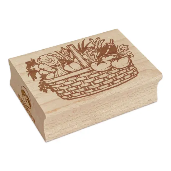 Wicker Vegetable Basket with Tomatoes Carrots Eggplants Lettuce Corn Rectangle Rubber Stamp for Stamping Crafting {7}