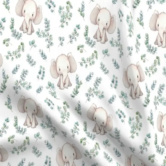 Various Fabrics by the Yard or Fat Quarter Elephant White Green Grey Animal Plant Neutral Custom Printed Fabric by Spoonflower {5}