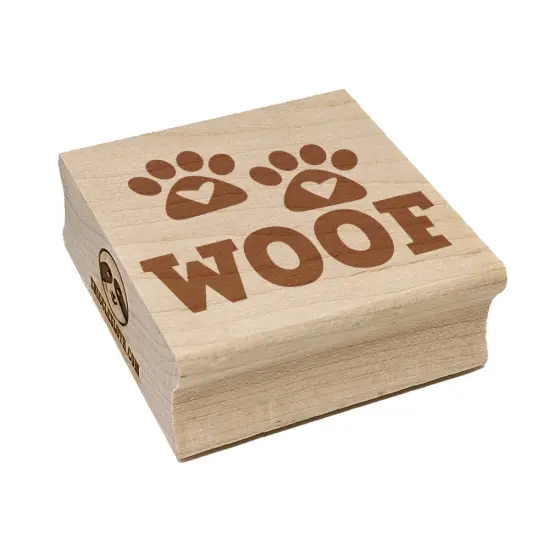 Woof Dog Paw Prints Hearts Love Fun Text Square Rubber Stamp for Stamping Crafting {1}
