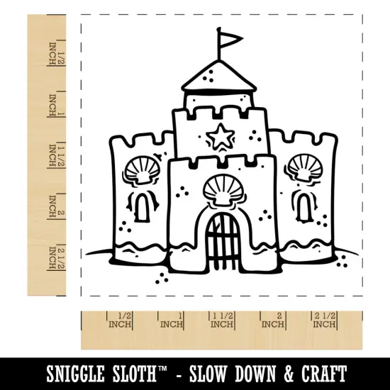 Beach Sand Castle with Seashells and Starfish Square Rubber Stamp for Stamping Crafting {1}